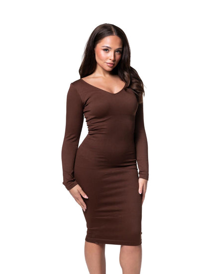 Deep V-Neck Seamless Midi Dress